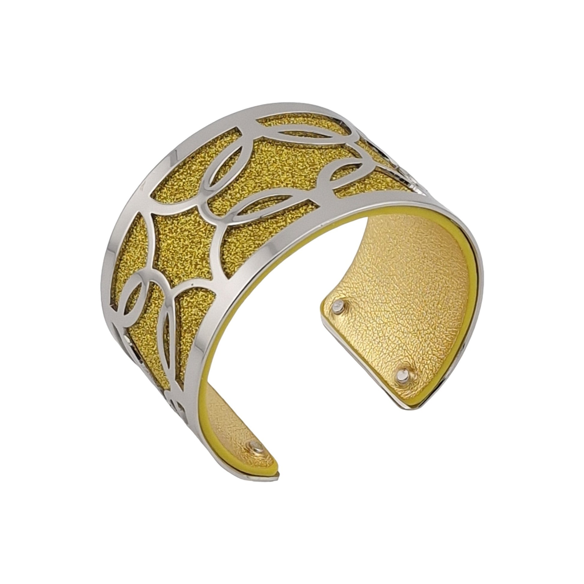 Bracelet manchette finitions argentées simili cuir moutarde pailleté et moutarde uni brillante