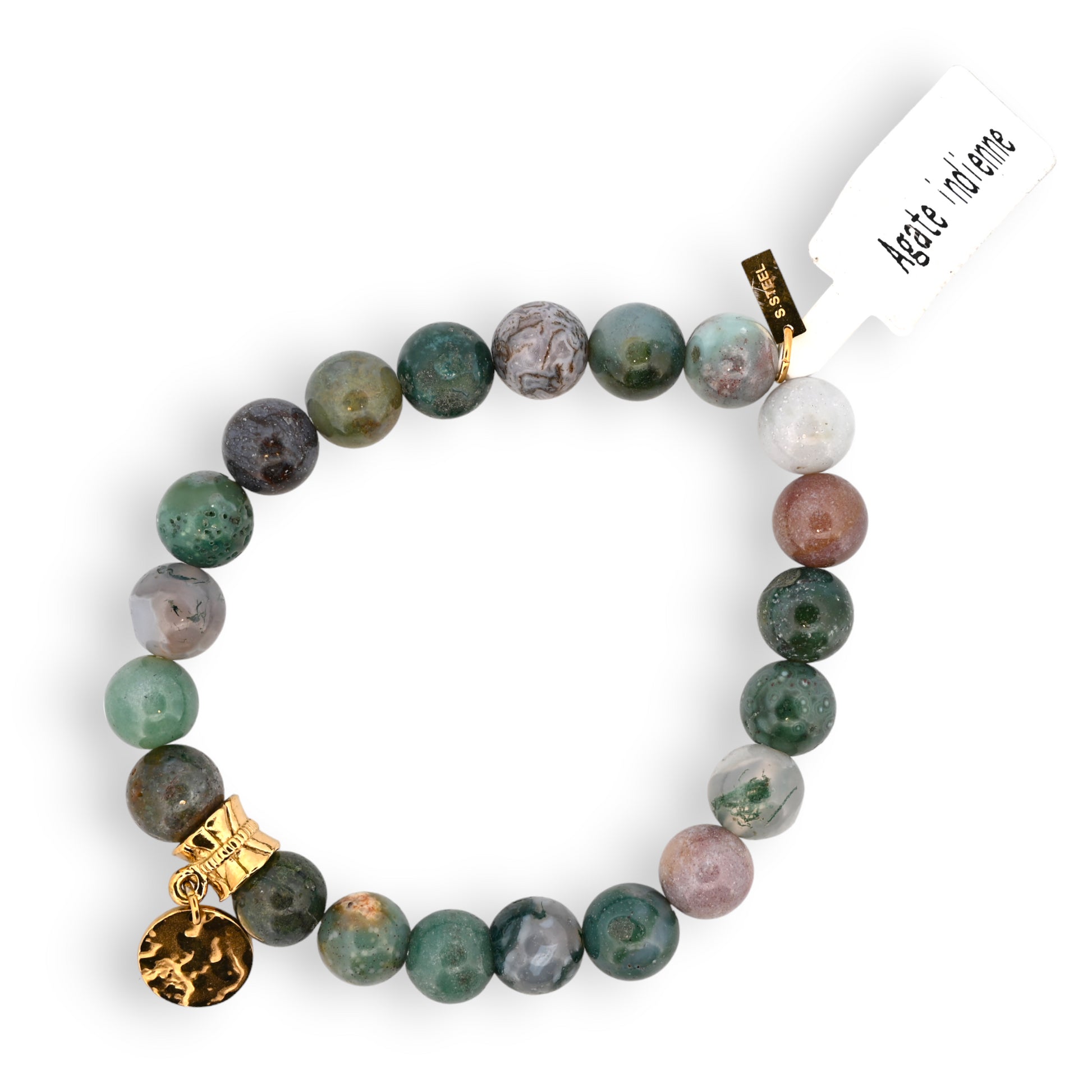 Bracelet médaille perle agate indienne