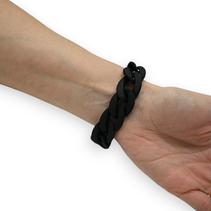 Bracelet noir grosse chaine résine médaillon doré