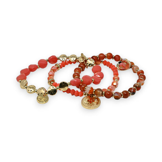 Bracelet perles 3Pièces nuances orange