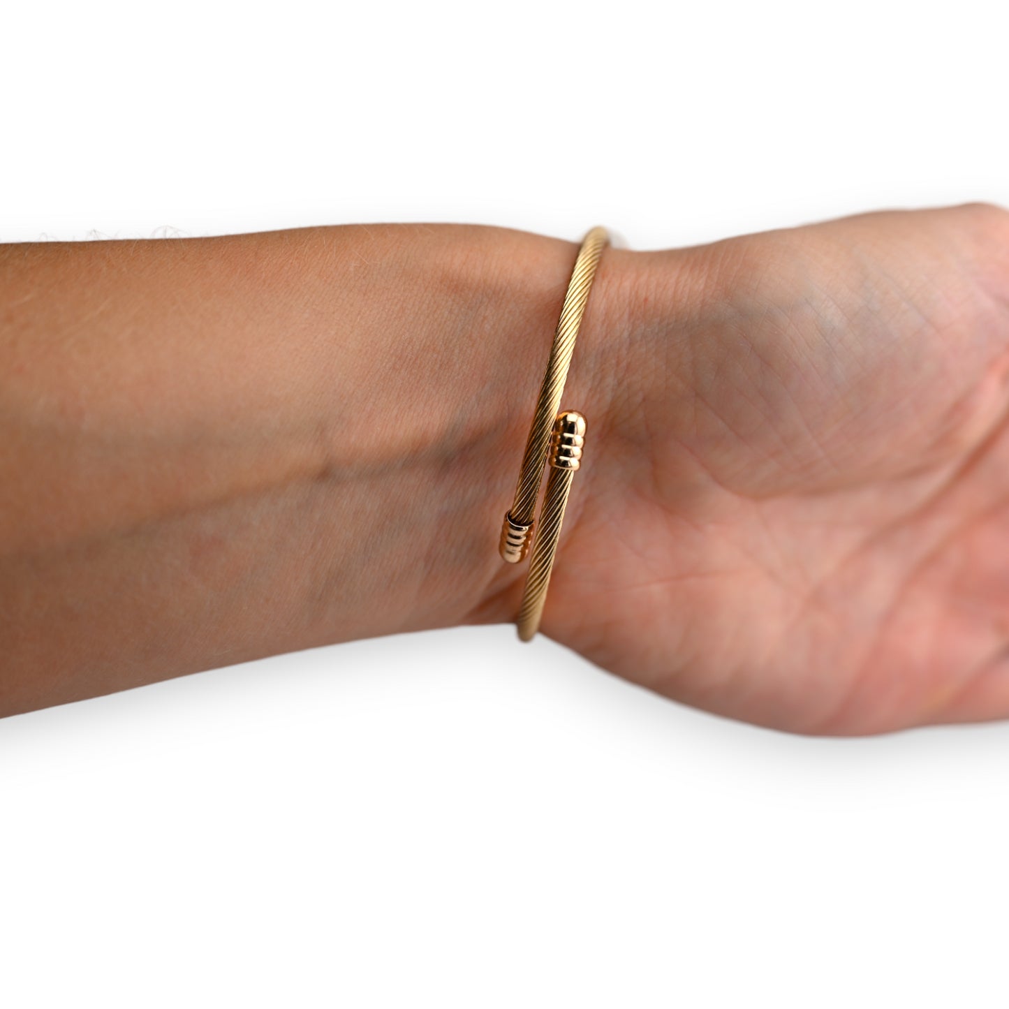 Bracelet rigide gris et doré charms boule strass