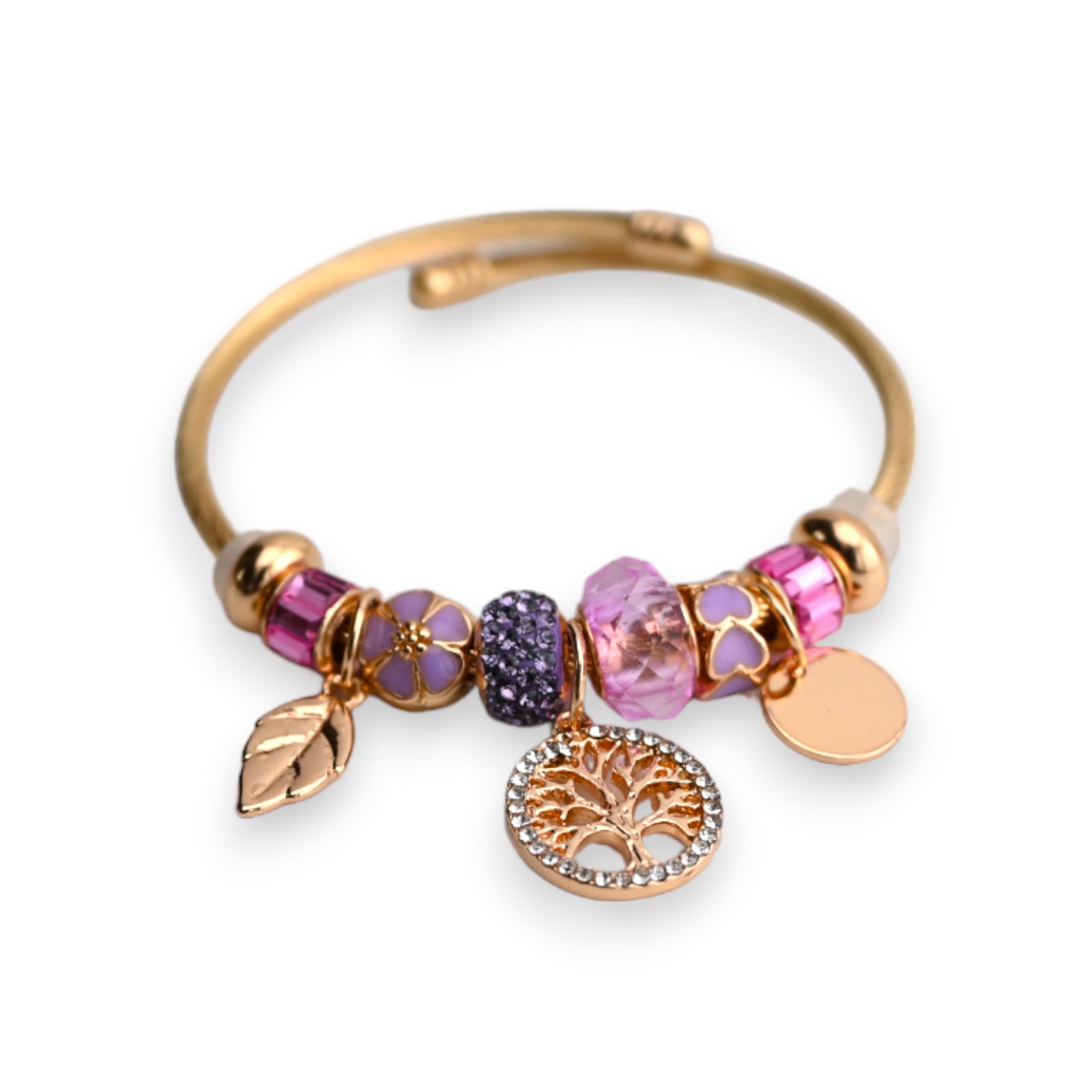 Bracelet charms rigide parme doré arbre de vie