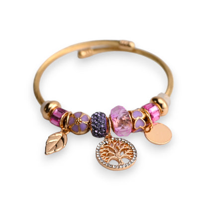 Bracelet charms rigide parme doré arbre de vie