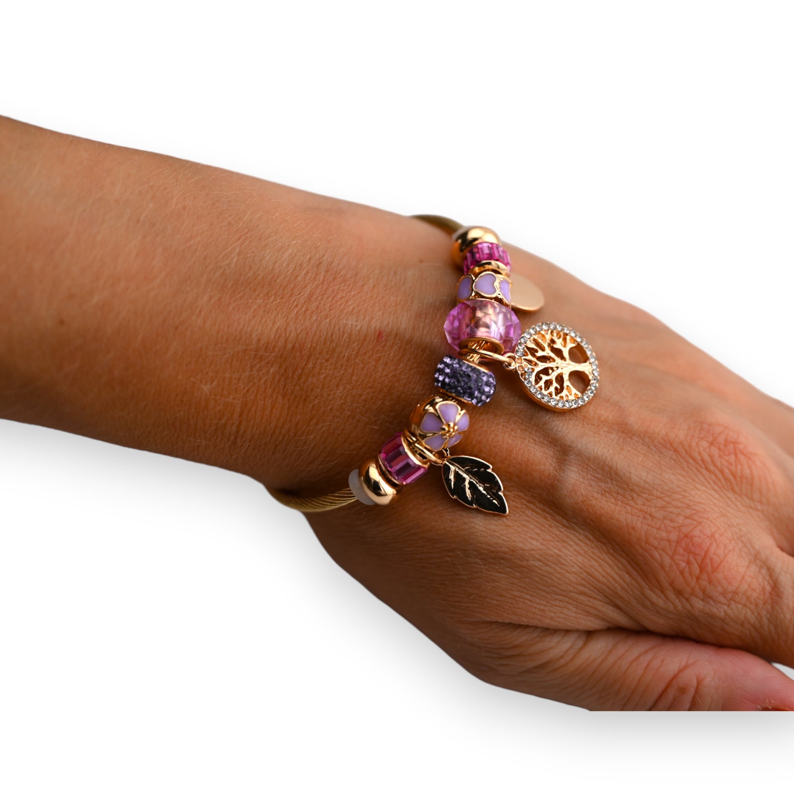 Bracelet charms rigide parme doré arbre de vie