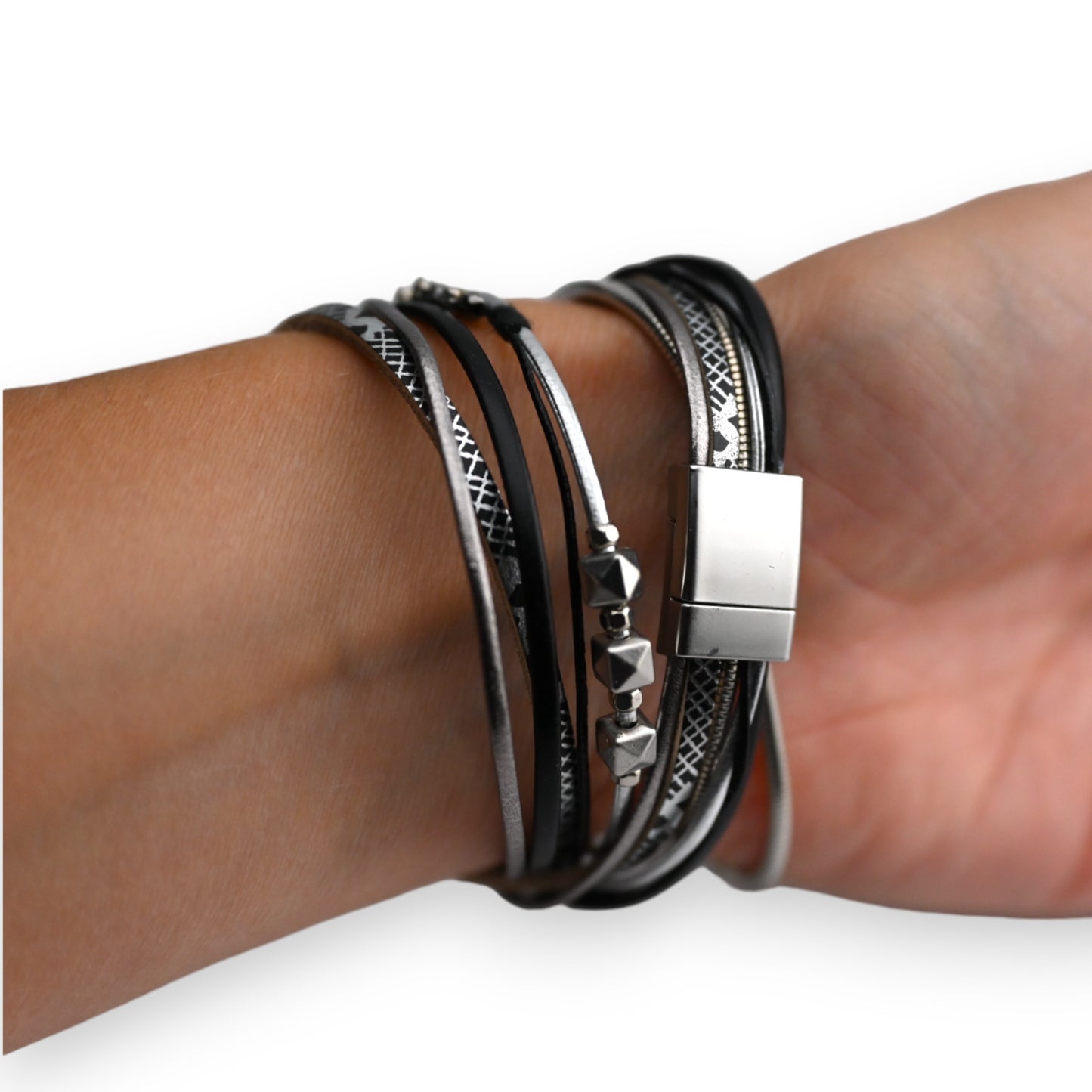 Bracelet simili 2 tours étoiles noires