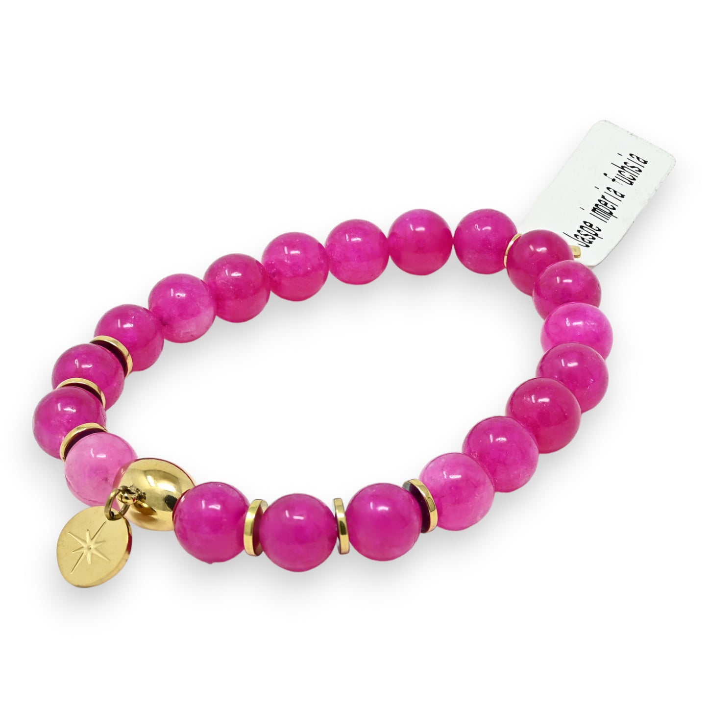 Bracelet  Jaspe Imperia Fuchsia charms médaillon étoile