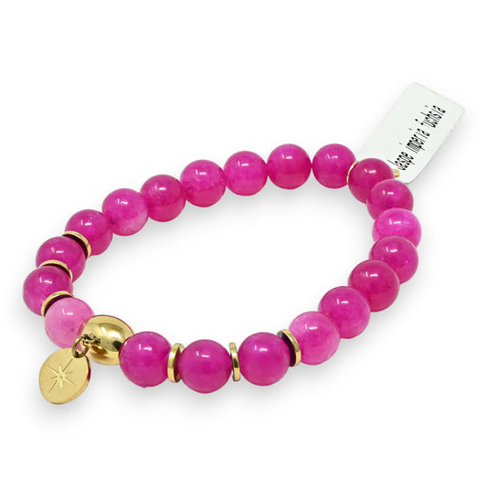 Bracelet  Jaspe Imperia Fuchsia charms médaillon étoile