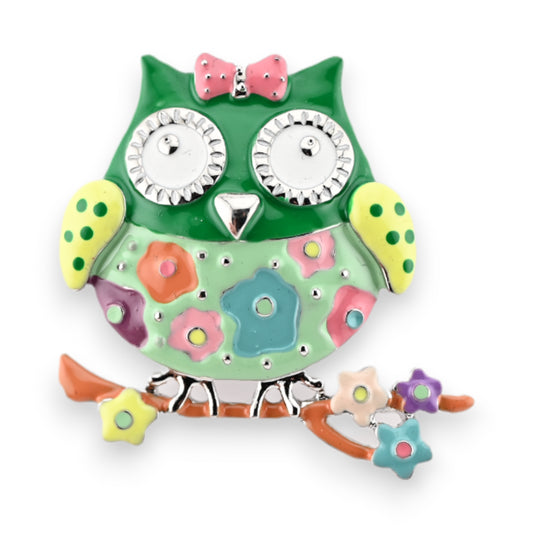 Broche aimantée chouette verte