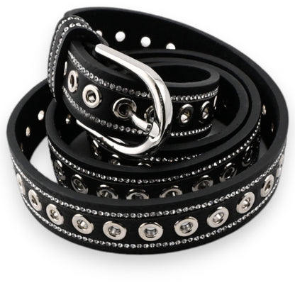 Ceinture noire cloutée et strassée femme