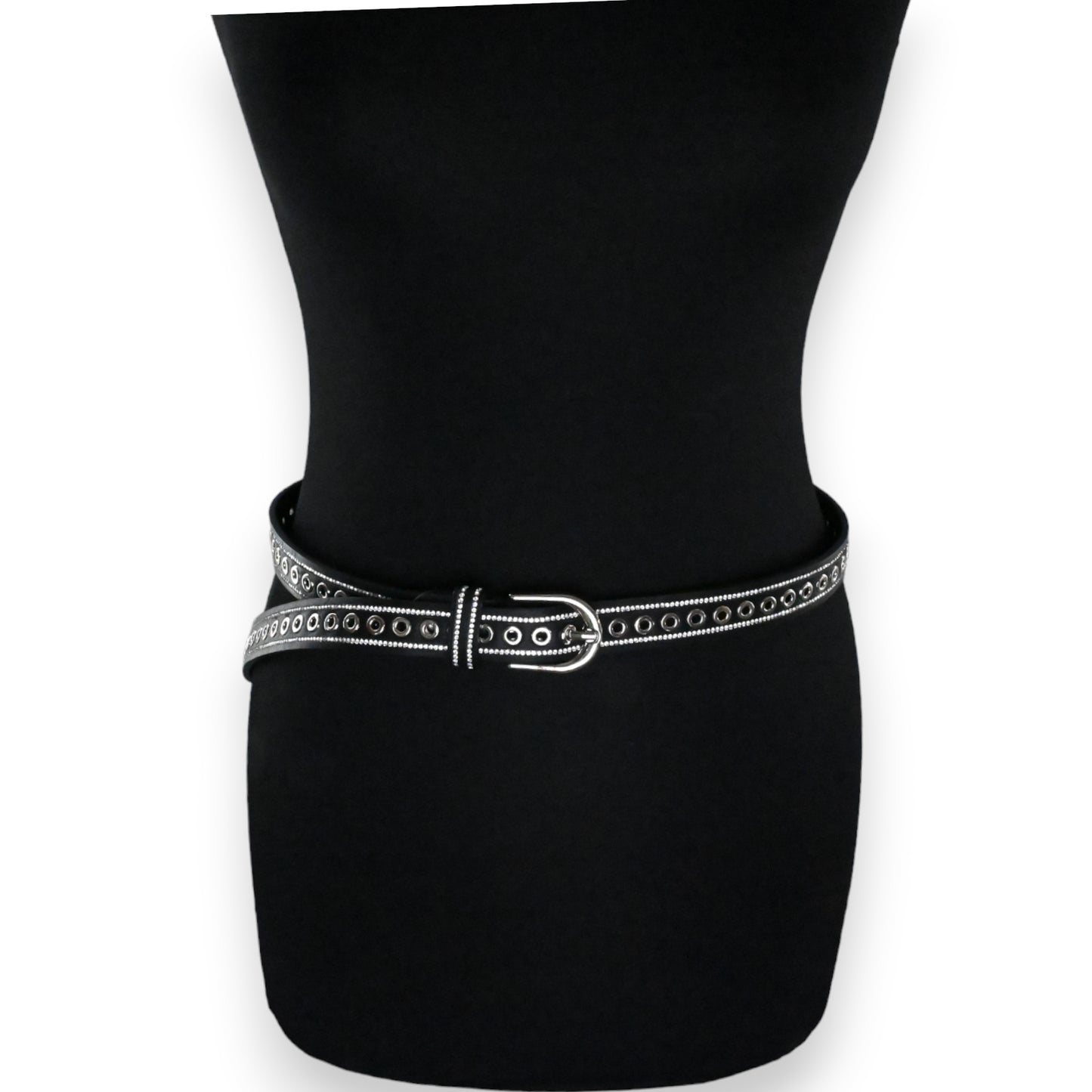 Ceinture noire cloutée et strassée femme