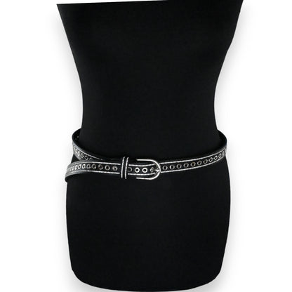 Ceinture noire cloutée et strassée femme