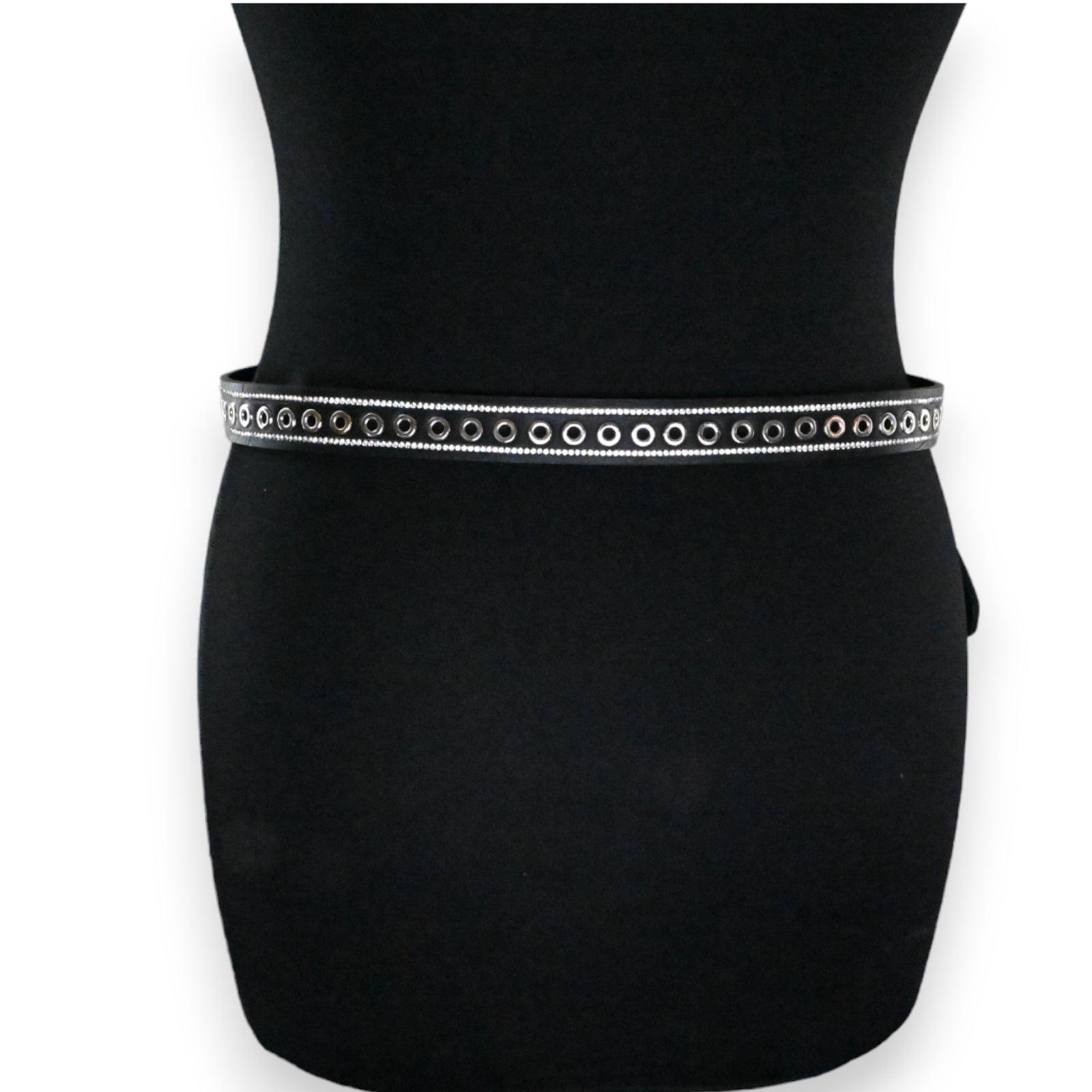 Ceinture noire cloutée et strassée femme
