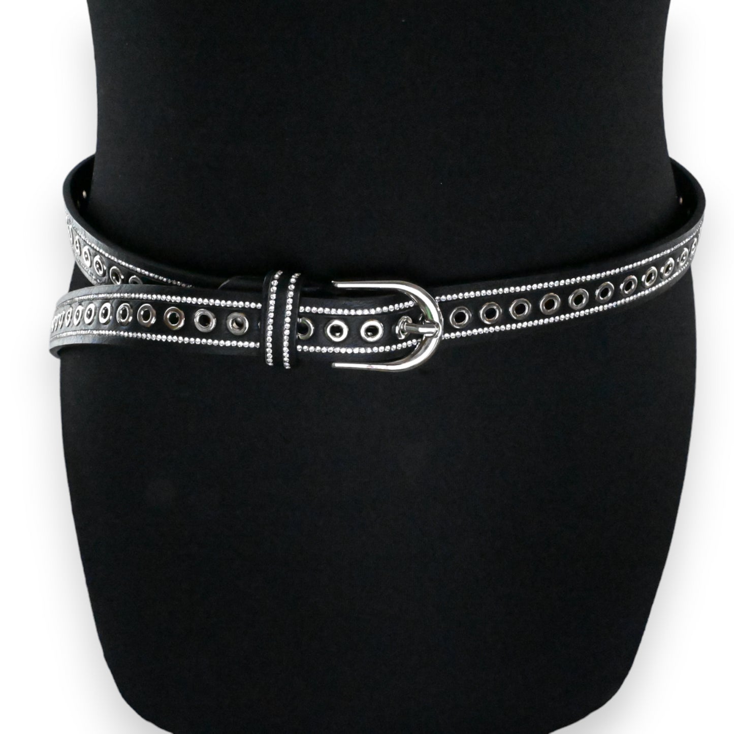 Ceinture noire cloutée et strassée femme
