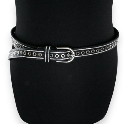 Ceinture noire cloutée et strassée femme
