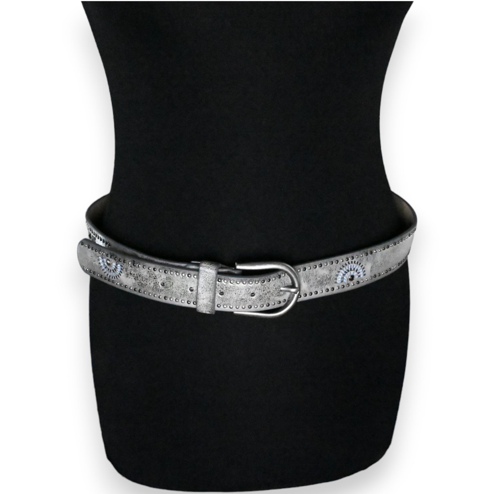 Ceinture cloutée femme argenté vieilli