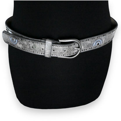 Ceinture cloutée femme argenté vieilli