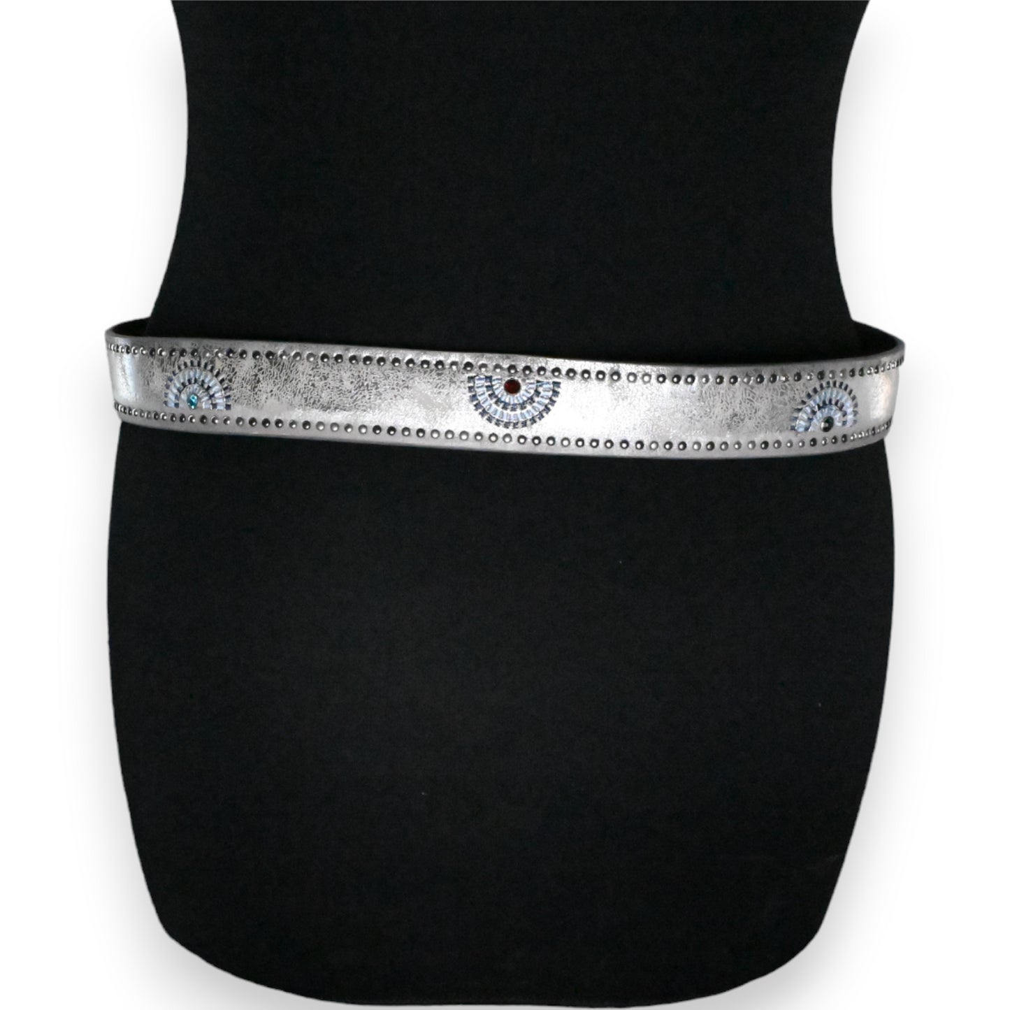 Ceinture cloutée femme argenté vieilli