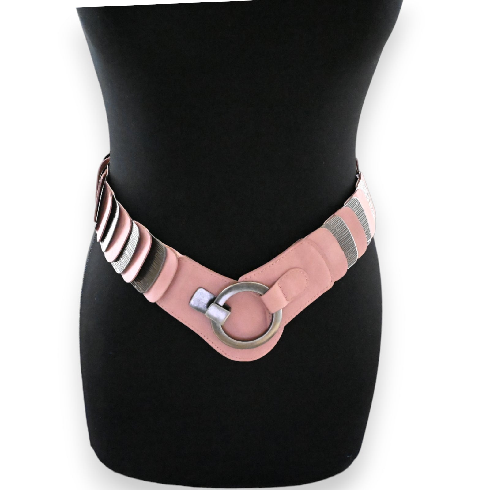 Ceinture fantaisie élastique femme accordéon vieux rose