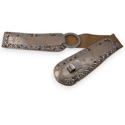Ceinture fantaisie élastique femme beige dorée cloutée