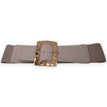 Ceinture fantaisie élastique femme beige grosse boucle dorée