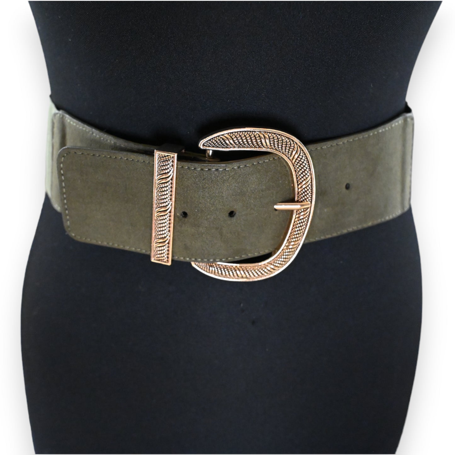 Ceinture fantaisie élastique femme boucle dorée kaki