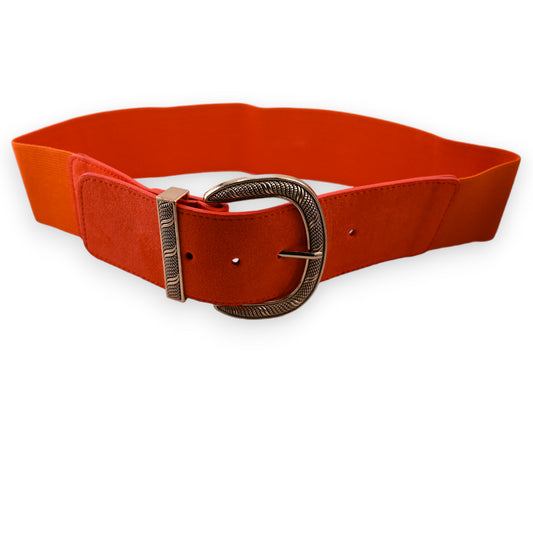 Ceinture fantaisie élastique femme boucle dorée orange