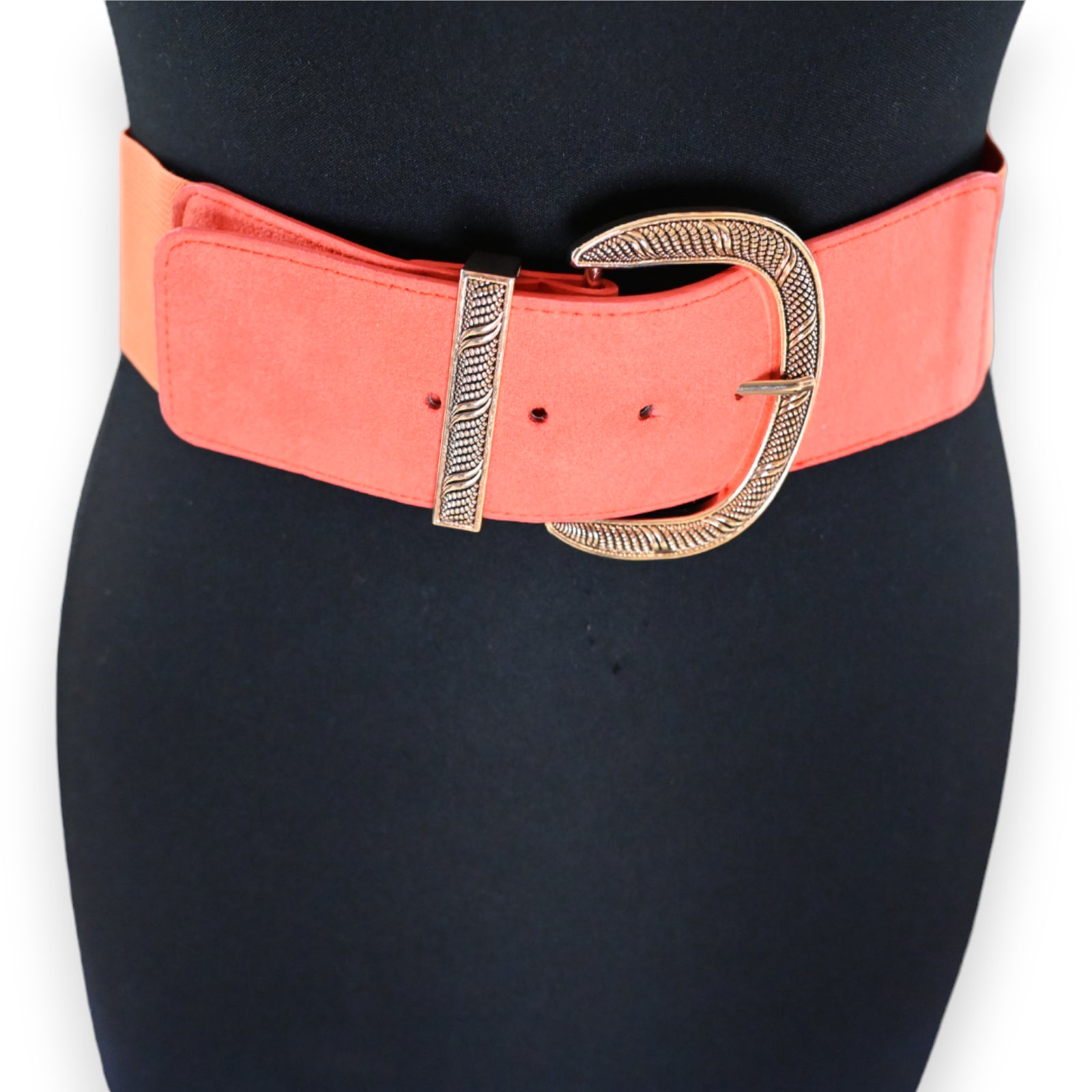 Ceinture fantaisie élastique femme boucle dorée orange