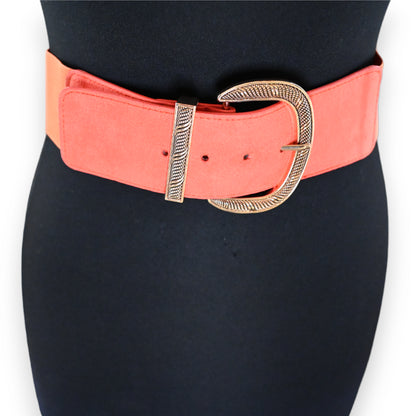 Ceinture fantaisie élastique femme boucle dorée orange