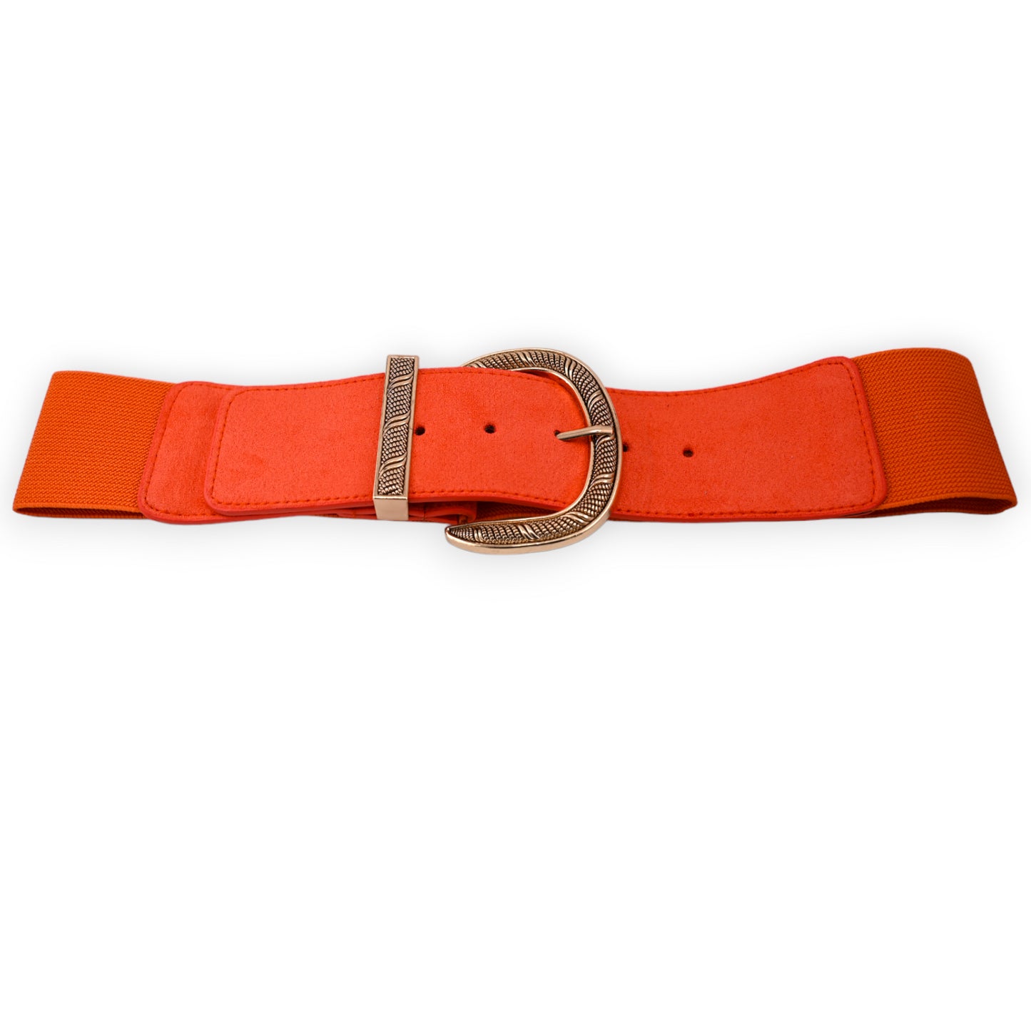 Ceinture fantaisie élastique femme boucle dorée orange