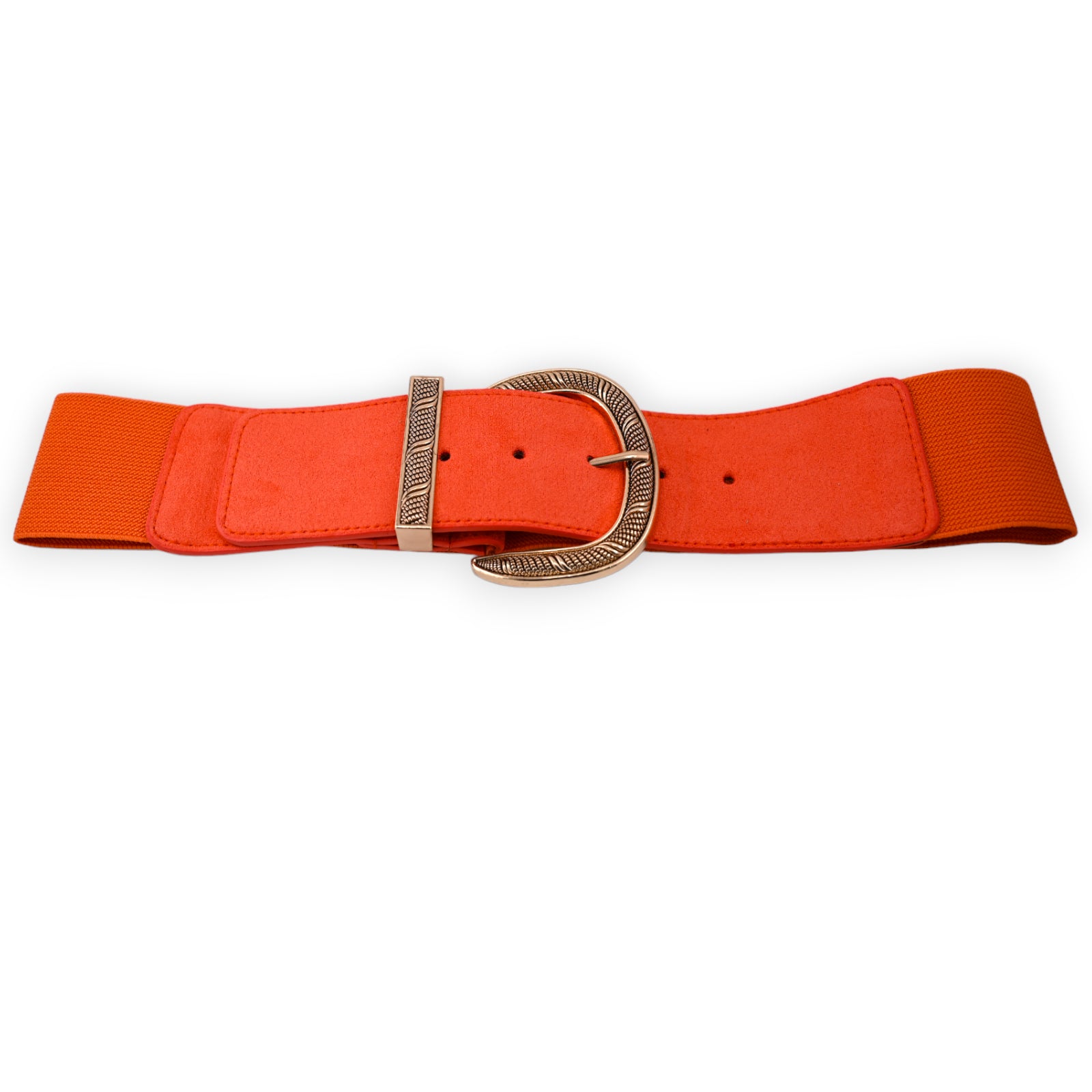 Ceinture fantaisie élastique femme boucle dorée orange