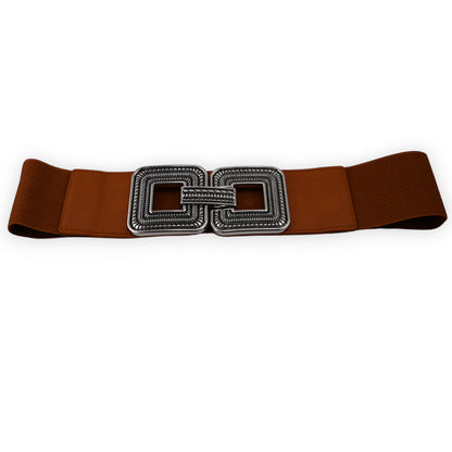Ceinture fantaisie élastique femme camel boucle carrée