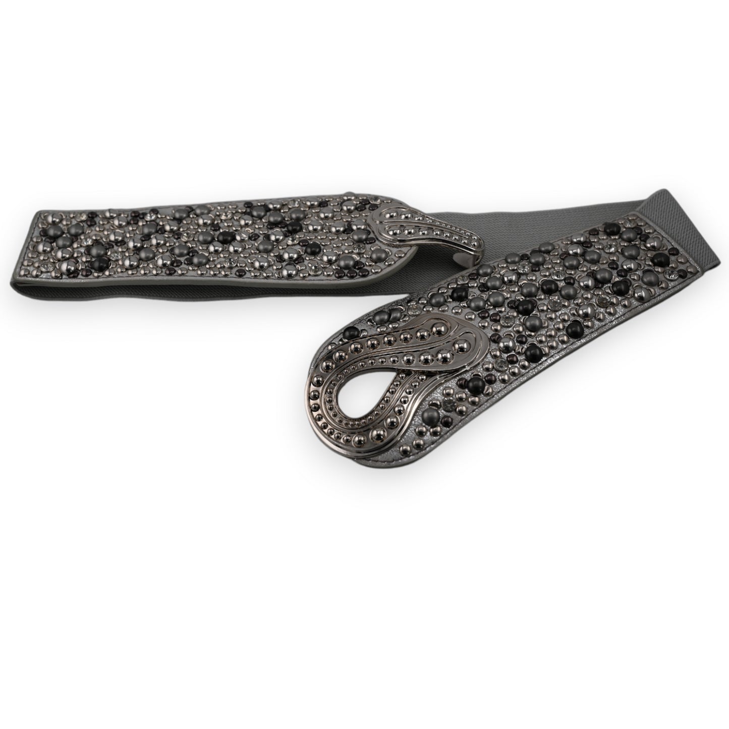 Ceinture fantaisie élastique femme clous rivets argentés gris
