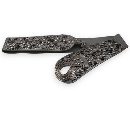Ceinture fantaisie élastique femme clous rivets argentés gris