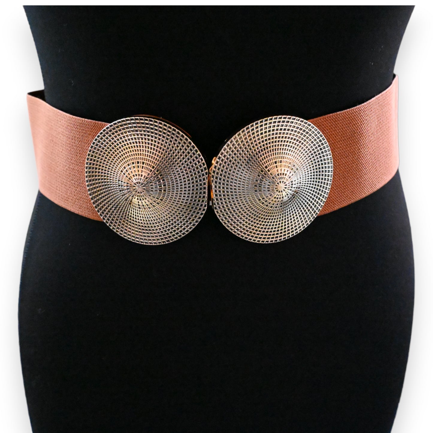 Ceinture fantaisie élastique femme marron boucle dorée vieilli relief