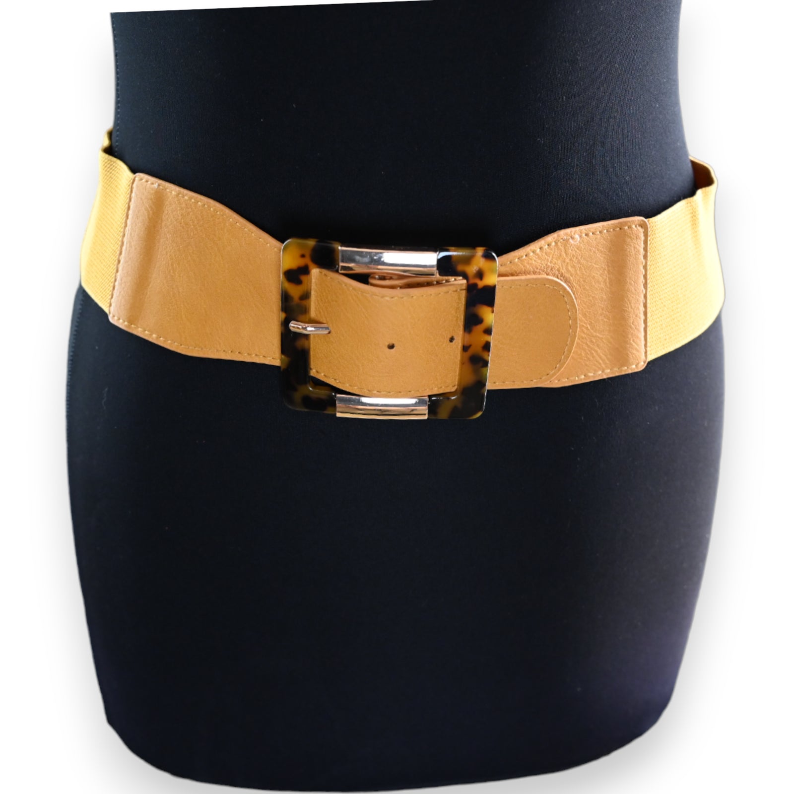 Ceinture fantaisie élastique femme moutarde boucle léopard