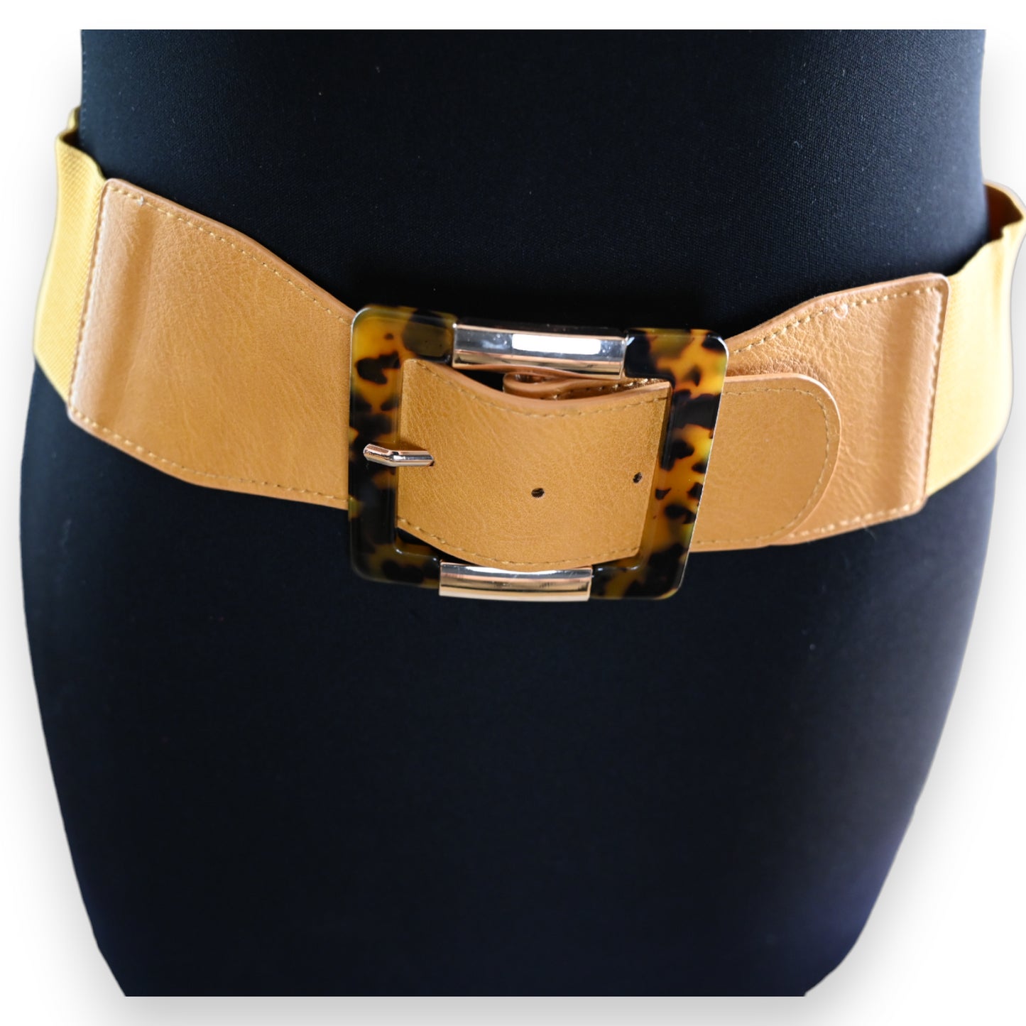 Ceinture fantaisie élastique femme moutarde boucle léopard
