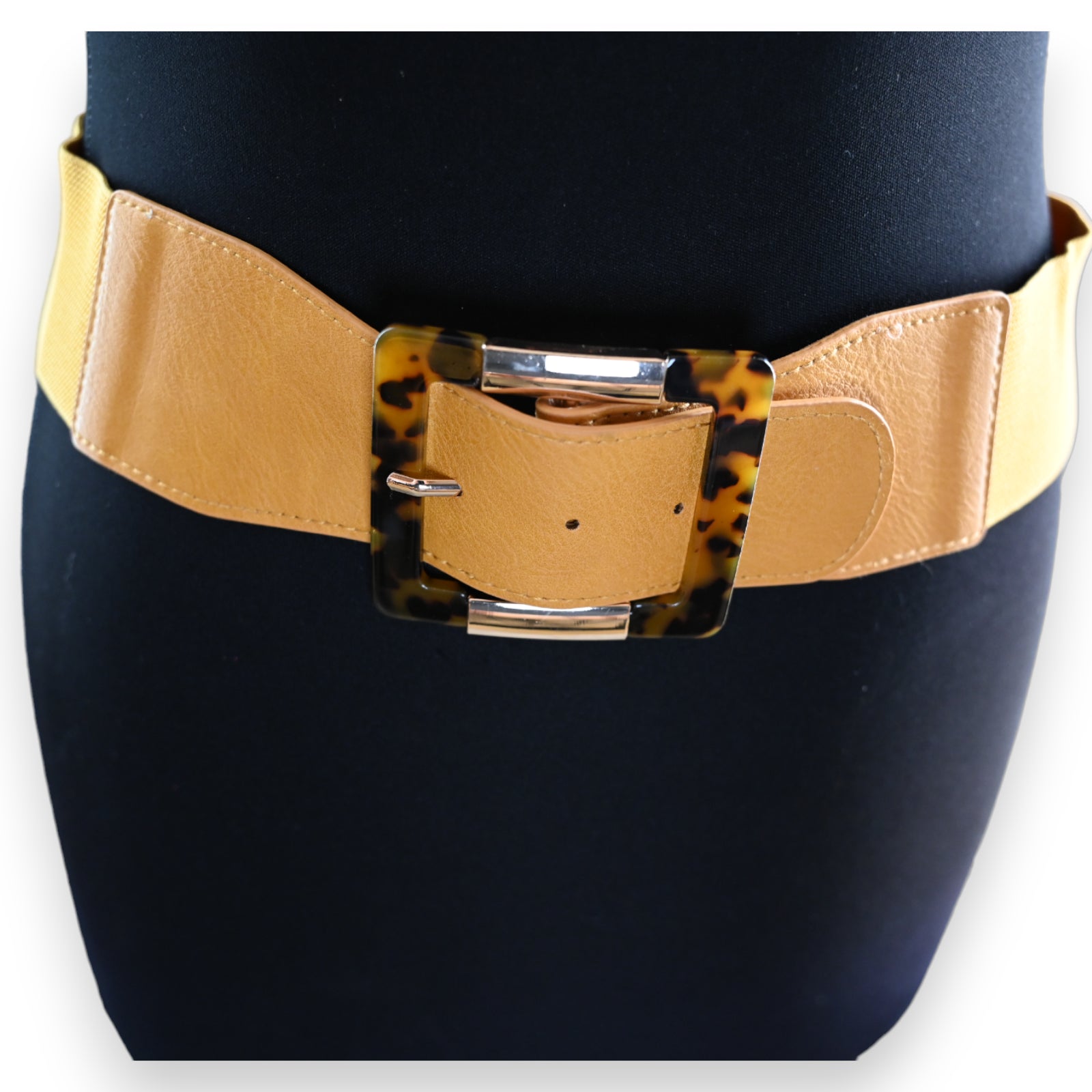 Ceinture fantaisie élastique femme moutarde boucle léopard