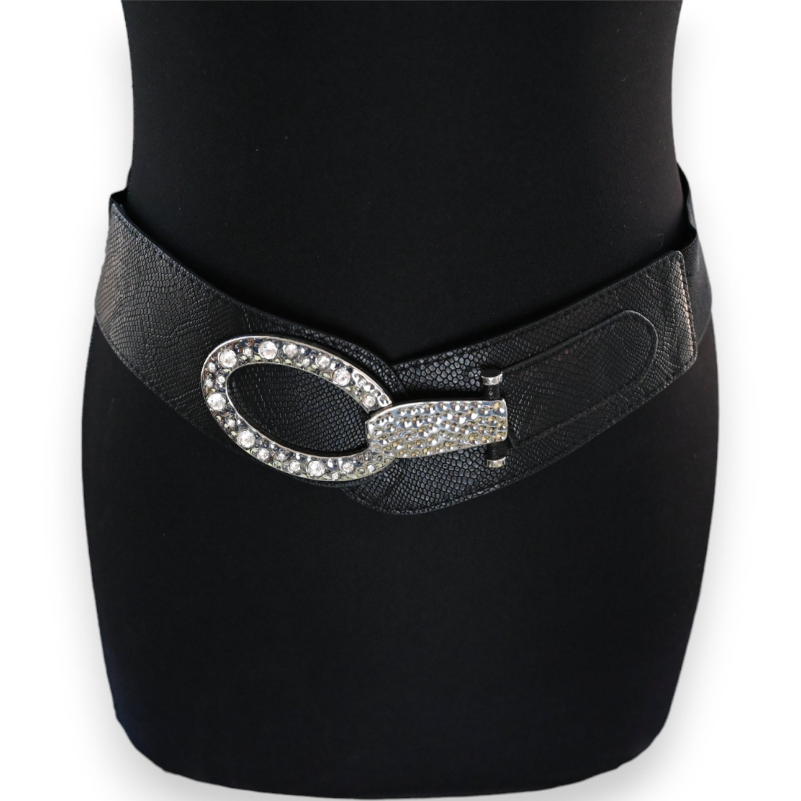 Ceinture fantaisie élastique femme noire boucle argentée