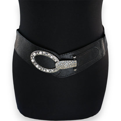 Ceinture fantaisie élastique femme noire boucle argentée