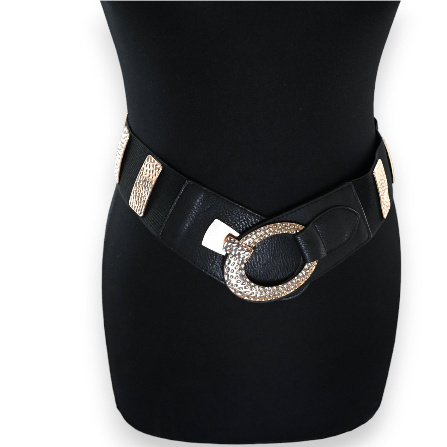 Ceinture fantaisie élastique femme noire et dorée