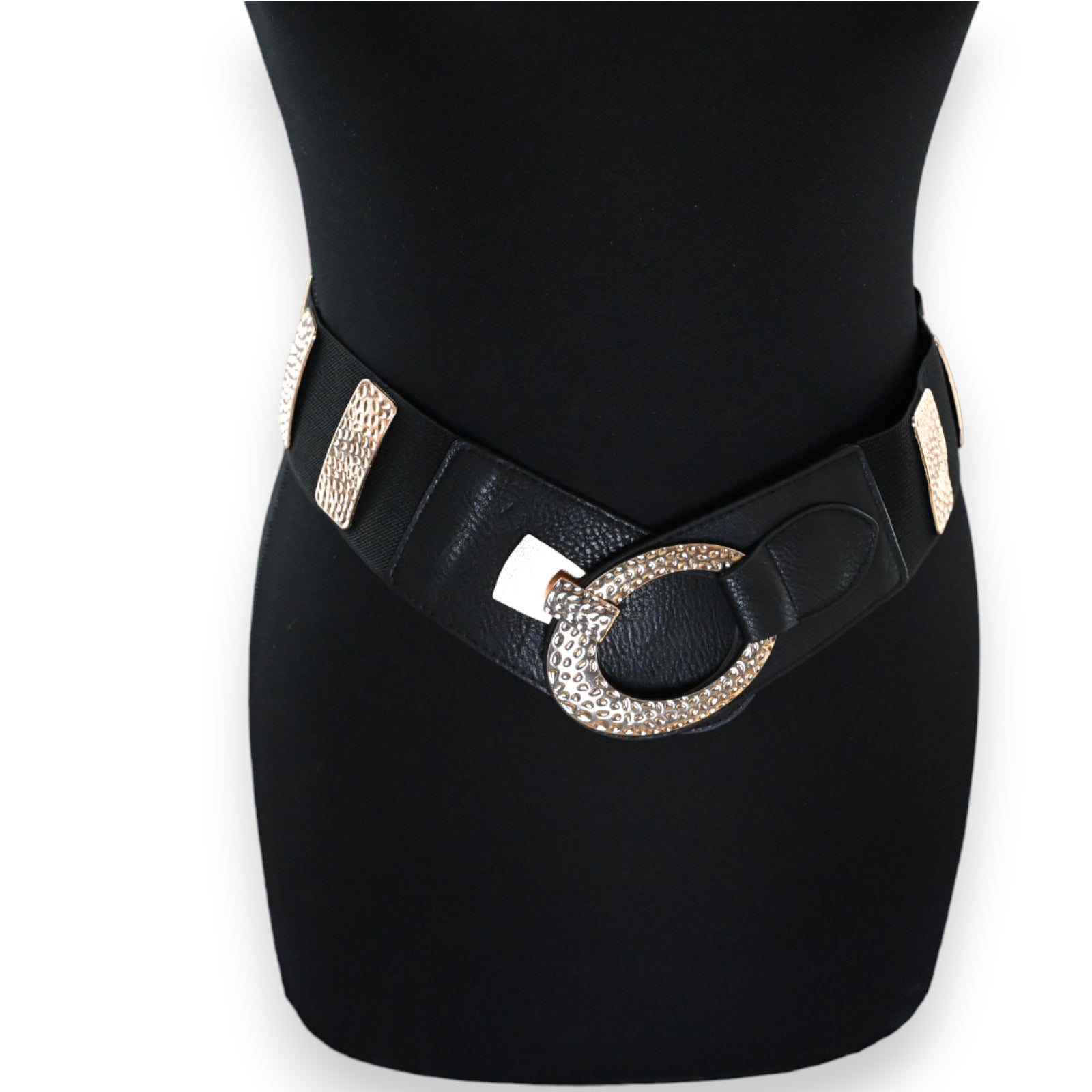 Ceinture fantaisie élastique femme noire et dorée