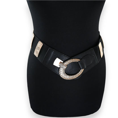 Ceinture fantaisie élastique femme noire et dorée