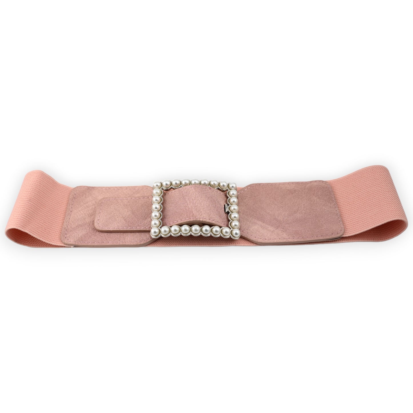 Ceinture fantaisie élastique femme vieux rose boucle perles