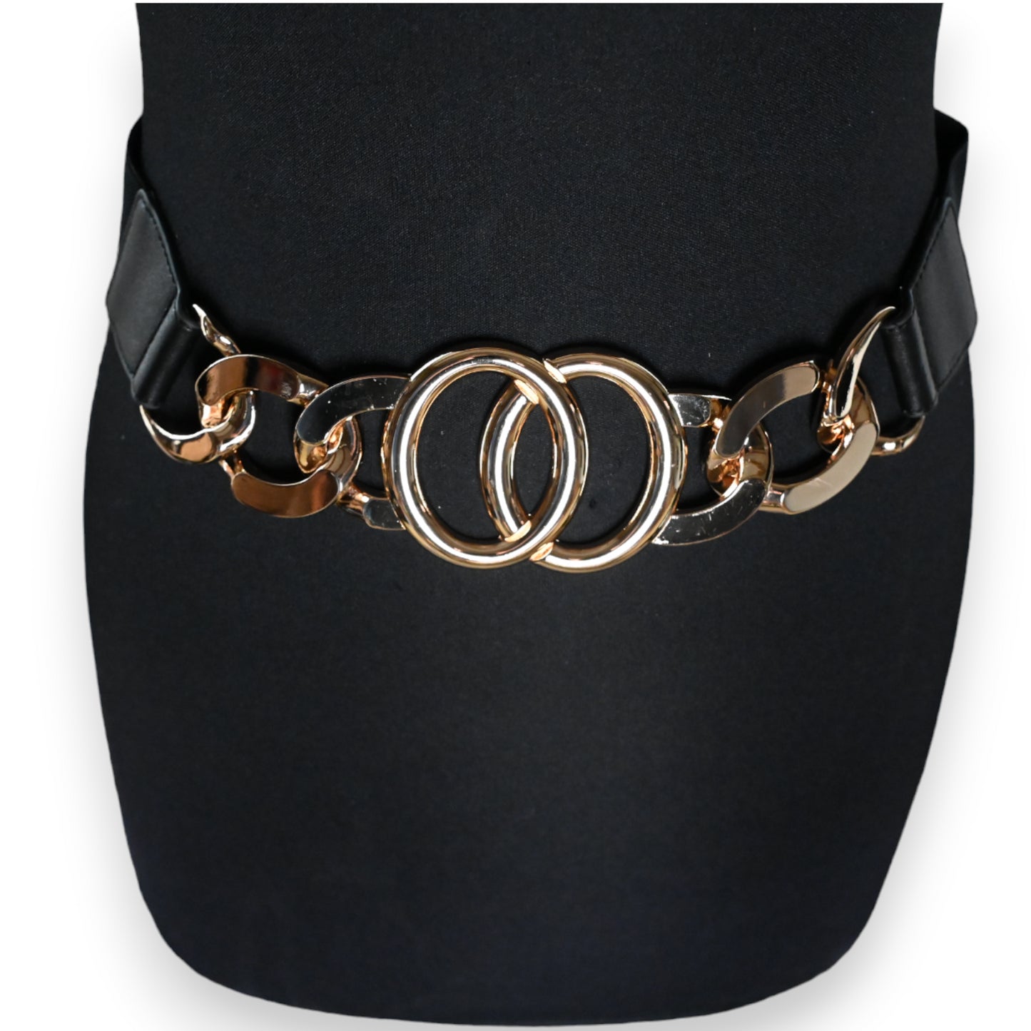 Ceinture fantaisie élastique grosse boucle doré design