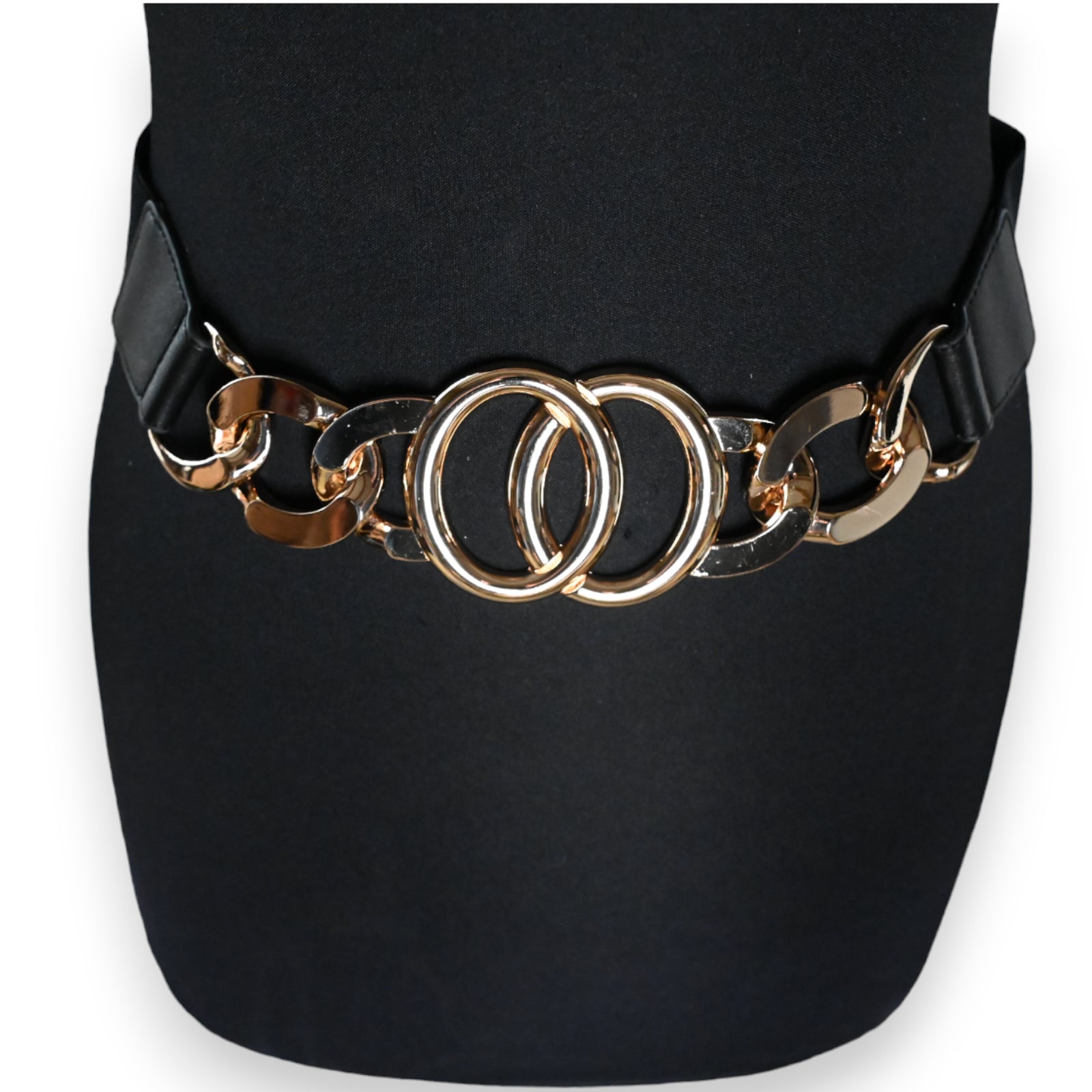 Ceinture fantaisie élastique grosse boucle doré design