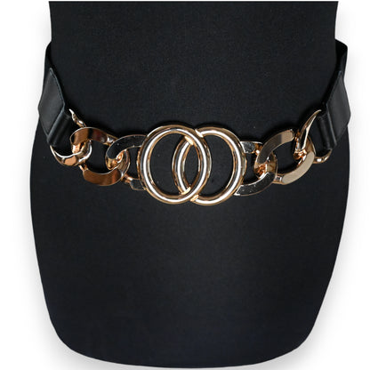 Ceinture fantaisie élastique grosse boucle doré design