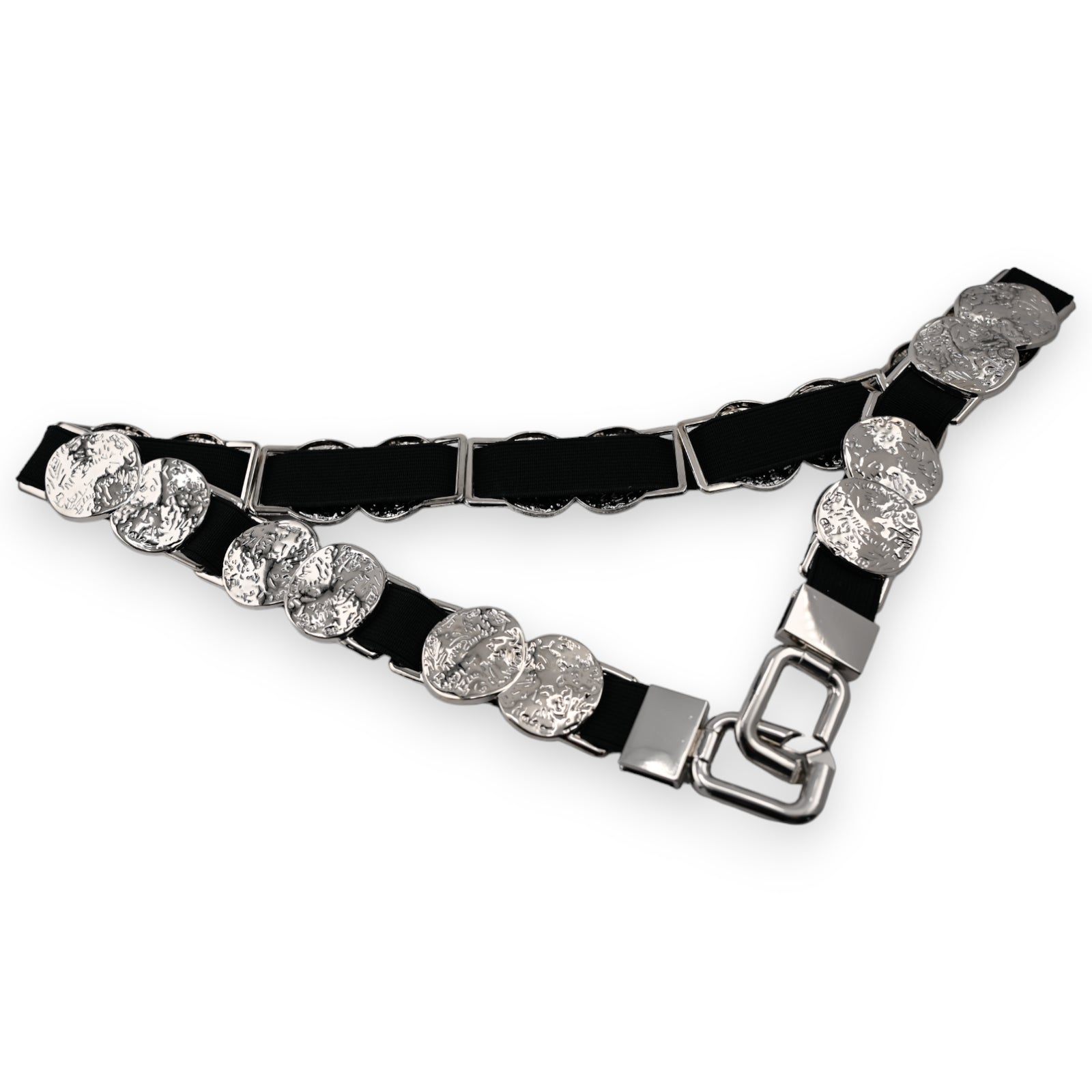 Ceinture fantaisie femme élastique pièces argentées