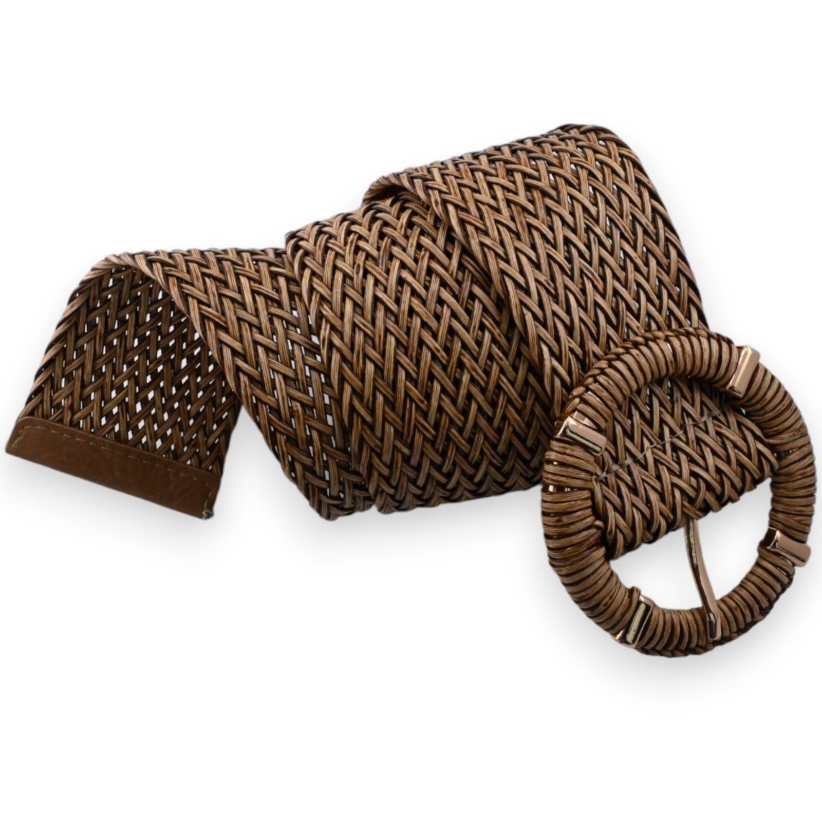 Ceinture fantaisie plastique tressée marron et beige