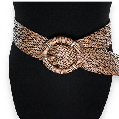 Ceinture fantaisie plastique tressée marron et beige