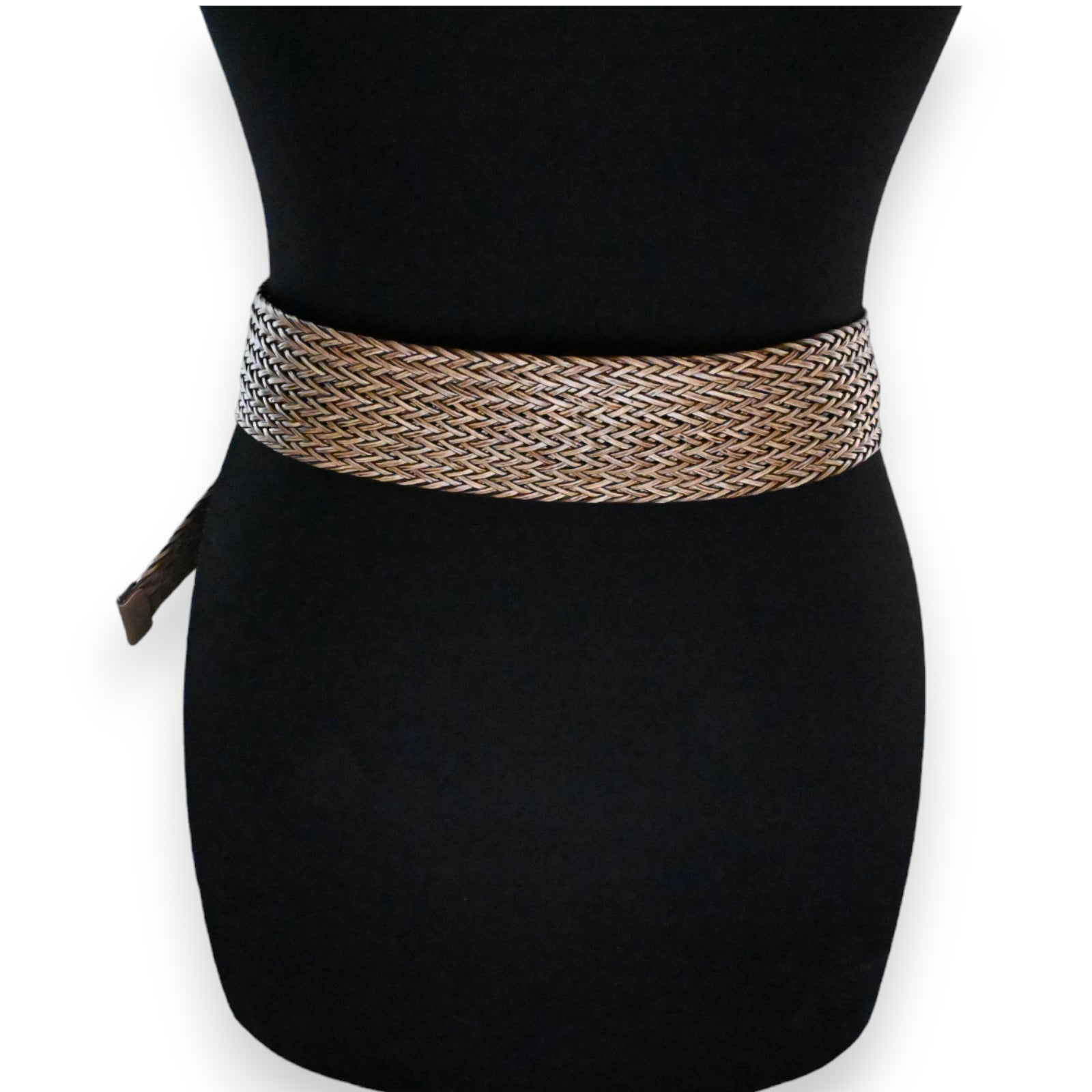 Ceinture fantaisie plastique tressée marron et beige